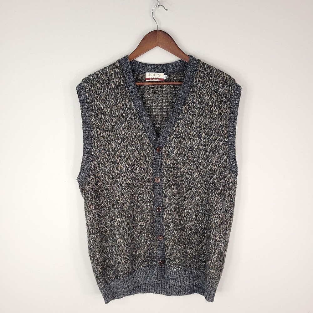 Jos A Bank Sweater Vest Mens Large Gray Marled V Neck Button Front USA VTG